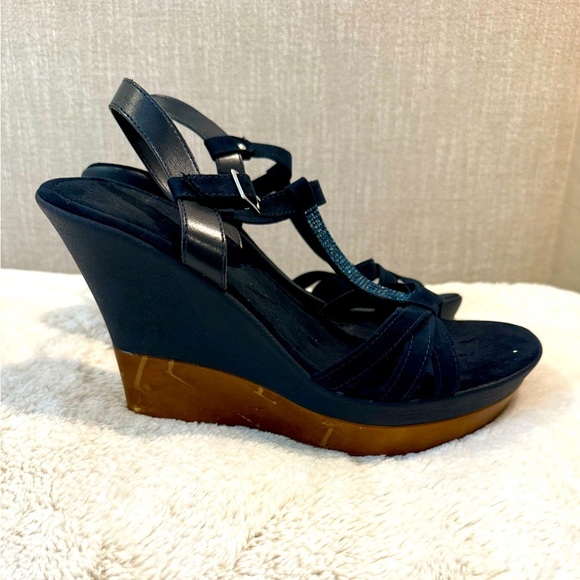 Made in Italy wedge shoes blue suede like size 10 - Picture 1 of 5